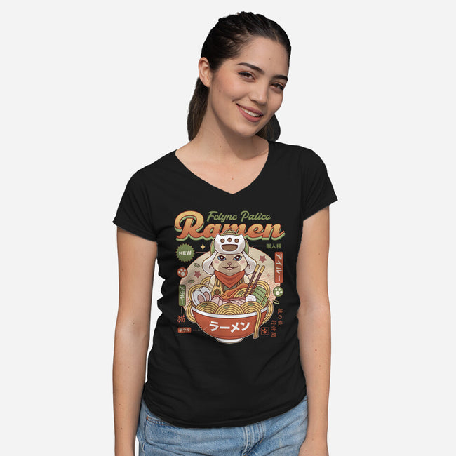 Felyne Palico Ramen-Womens-V-Neck-Tee-LAGELANTEE