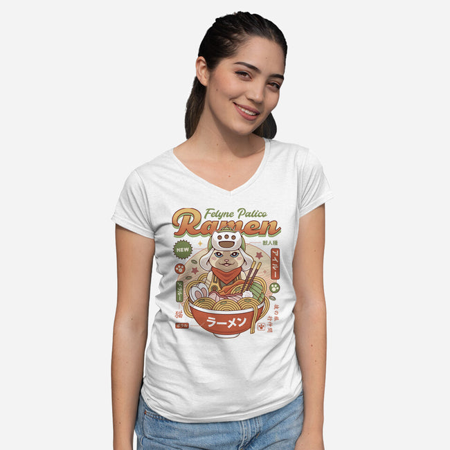 Felyne Palico Ramen-Womens-V-Neck-Tee-LAGELANTEE