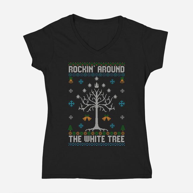 Rockin Around The White Tree-Womens-V-Neck-Tee-NMdesign