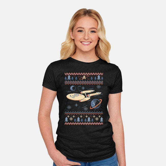 Space Night Xmas-Womens-Fitted-Tee-marsdkart