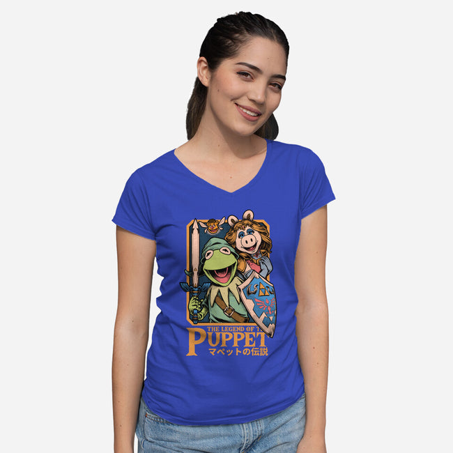 Legend Of The Puppet-Womens-V-Neck-Tee-Studio Mootant