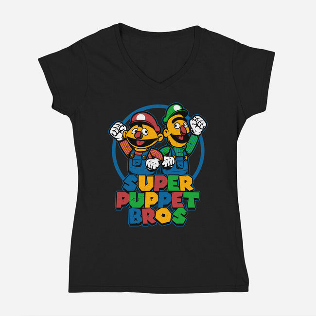 Puppet Bros Game-Womens-V-Neck-Tee-Studio Mootant