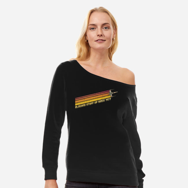 Blowing Stuff Up Since 1977-Womens-Off Shoulder-Sweatshirt-kg07