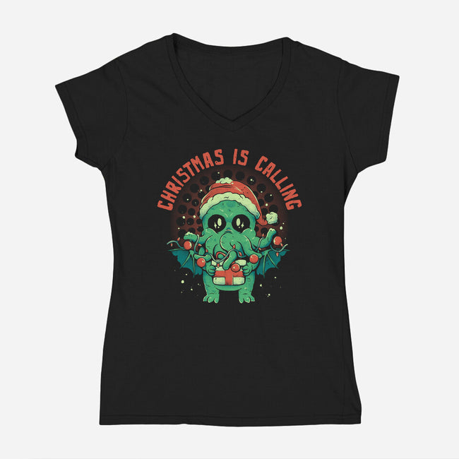 Christmas Is Calling-Womens-V-Neck-Tee-eduely