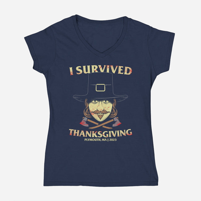 Thanksgiving Survivor-Womens-V-Neck-Tee-goodidearyan