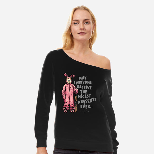 Deranged Bunny-Womens-Off Shoulder-Sweatshirt-glitchygorilla