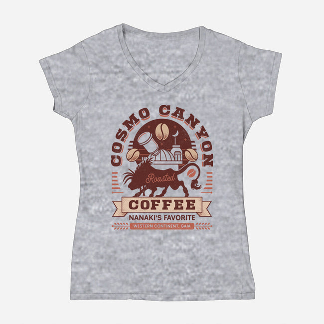 Cosmo Canyon Coffee-Womens-V-Neck-Tee-LAGELANTEE