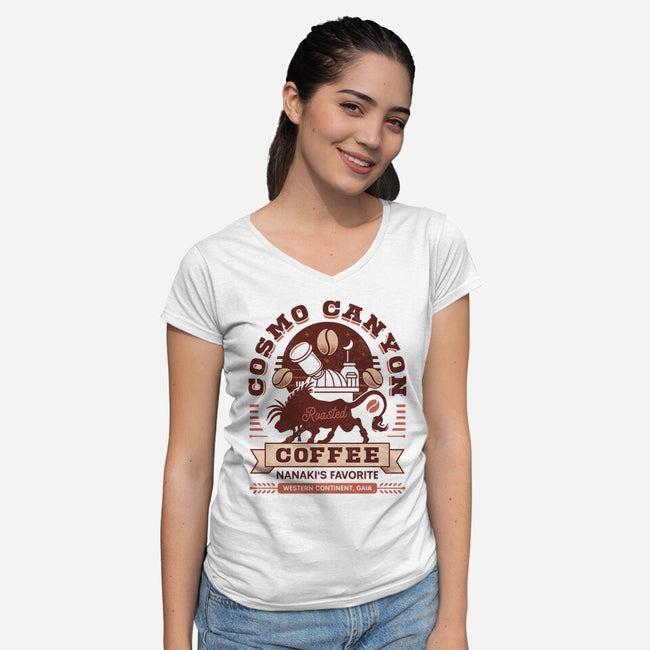 Cosmo Canyon Coffee-Womens-V-Neck-Tee-LAGELANTEE