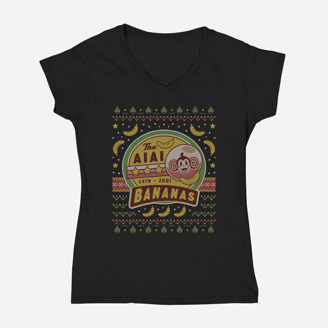 Aiai Bananas Ugly Sweater-Womens-V-Neck-Tee-LAGELANTEE