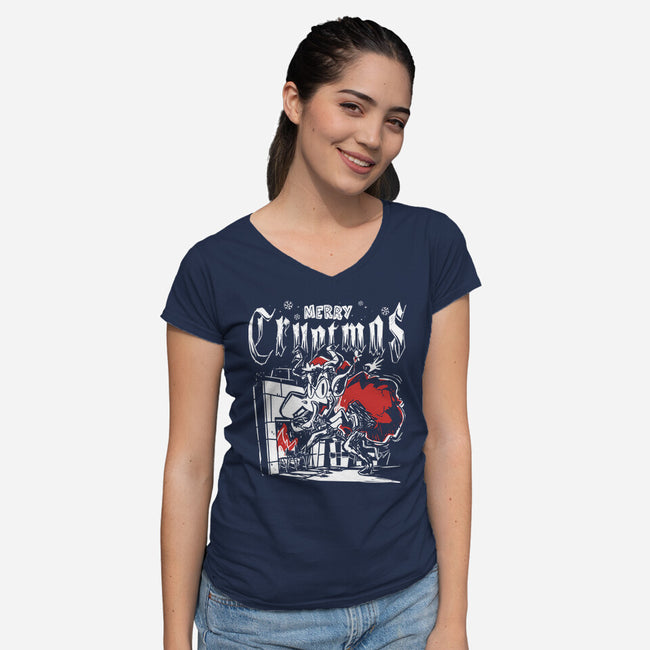 Merry Cryptmas Krampus-Womens-V-Neck-Tee-estudiofitas