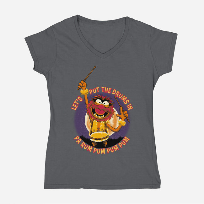 Animal Drummer Boy-Womens-V-Neck-Tee-rmatix