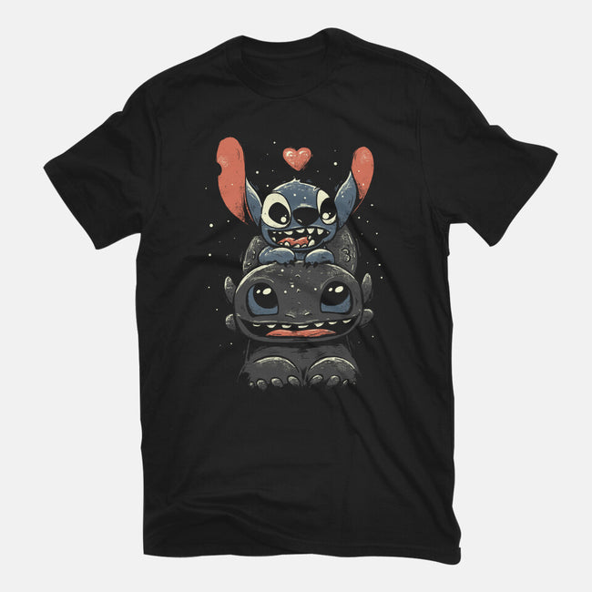 Stitch And Toothless-Womens-Fitted-Tee-yumie