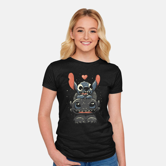 Stitch And Toothless-Womens-Fitted-Tee-yumie