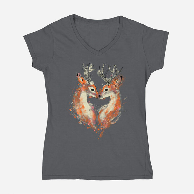 2 Deers In Love-Womens-V-Neck-Tee-kharmazero