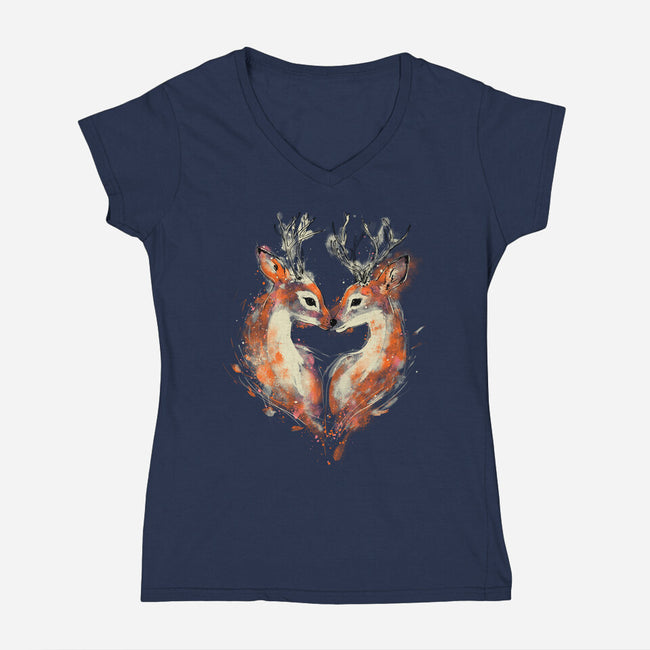 2 Deers In Love-Womens-V-Neck-Tee-kharmazero