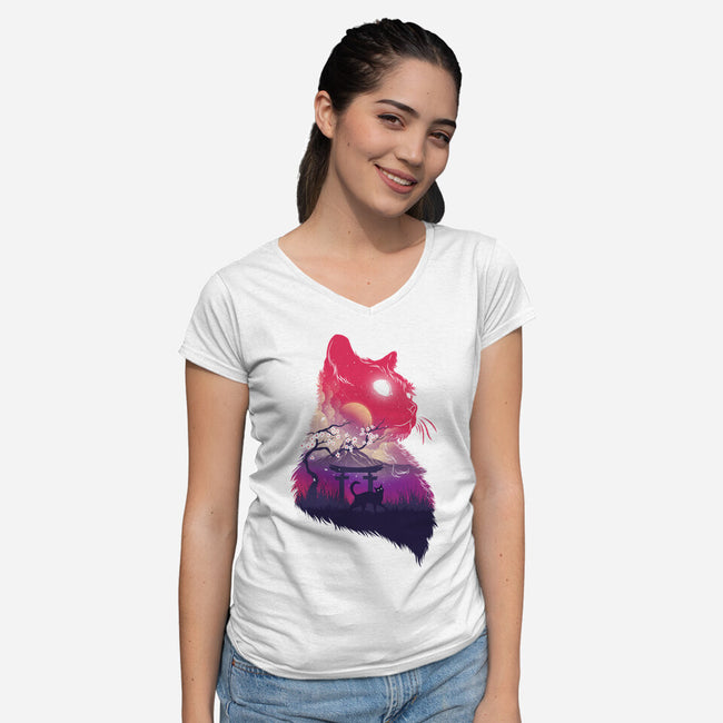 Galacticat-Womens-V-Neck-Tee-hypertwenty