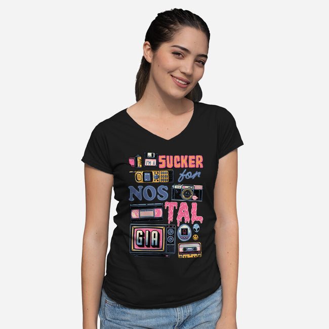 Sucker For Nostalgia-Womens-V-Neck-Tee-glitchygorilla