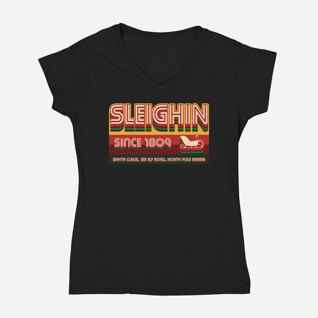 Sleighin Since 1809-Womens-V-Neck-Tee-Whimsical Thinker