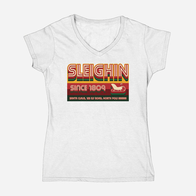 Sleighin Since 1809-Womens-V-Neck-Tee-Whimsical Thinker