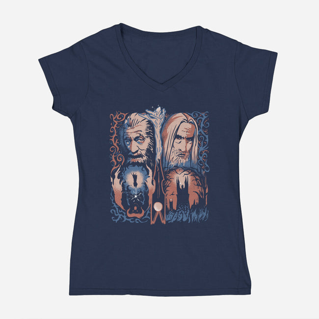 Two Wizards-Womens-V-Neck-Tee-IKILO