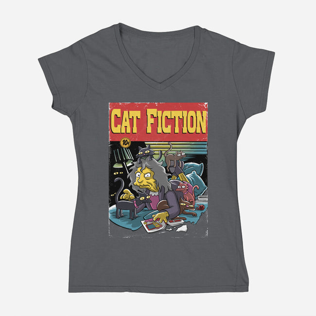 Cat Fiction-Womens-V-Neck-Tee-zascanauta