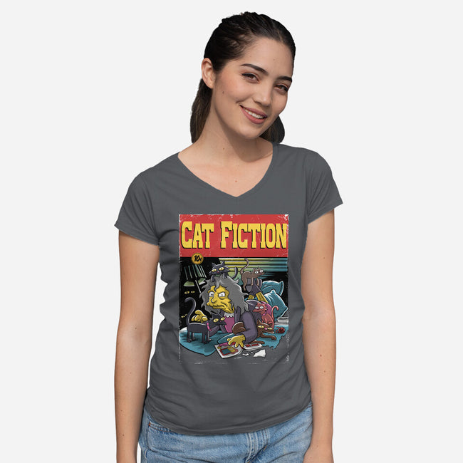 Cat Fiction-Womens-V-Neck-Tee-zascanauta