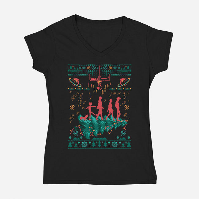 Space Cowboy Xmas-Womens-V-Neck-Tee-marsdkart