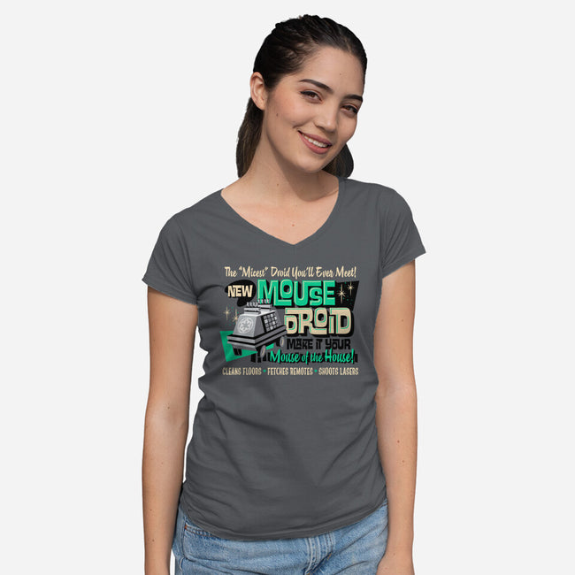 Mouse Droid-Womens-V-Neck-Tee-Wheels