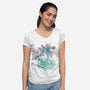 Dolphin Jump-Womens-V-Neck-Tee-Henrique Torres