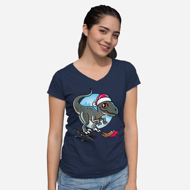 Jurassic Carnivore-Womens-V-Neck-Tee-estudiofitas