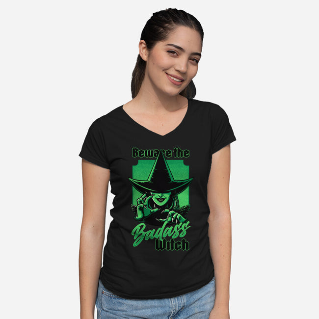 Beware Green Witch-Womens-V-Neck-Tee-Studio Mootant