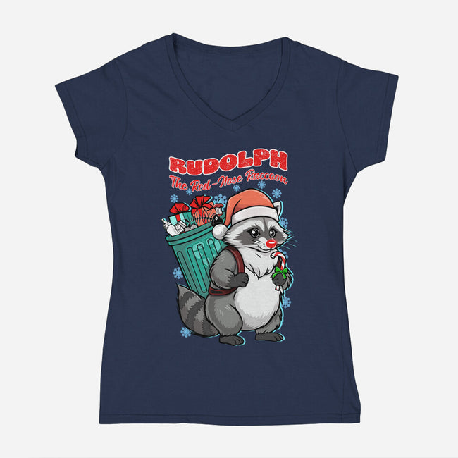 Rudolph The Red Nose Raccoon-Womens-V-Neck-Tee-palmstreet