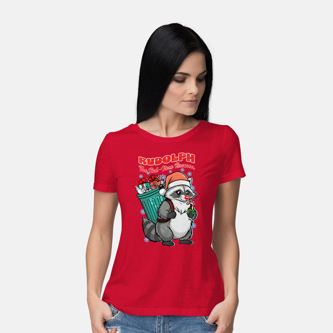 Rudolph The Red Nose Raccoon-Womens-Basic-Tee-palmstreet