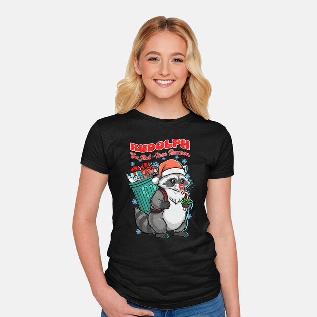 Rudolph The Red Nose Raccoon-Womens-Fitted-Tee-palmstreet