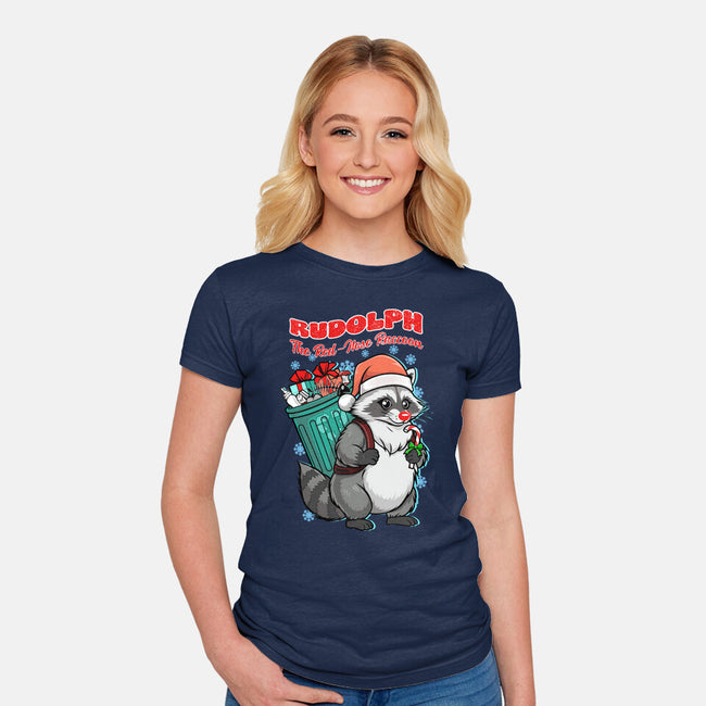 Rudolph The Red Nose Raccoon-Womens-Fitted-Tee-palmstreet