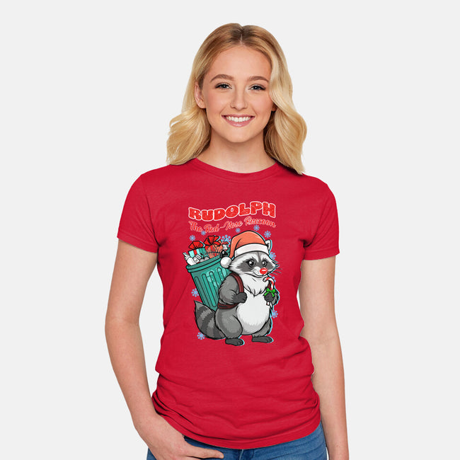 Rudolph The Red Nose Raccoon-Womens-Fitted-Tee-palmstreet