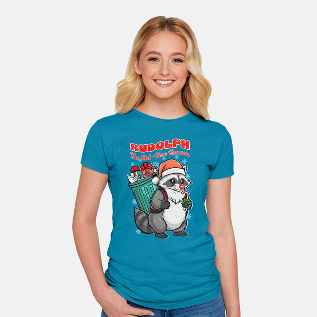 Rudolph The Red Nose Raccoon-Womens-Fitted-Tee-palmstreet