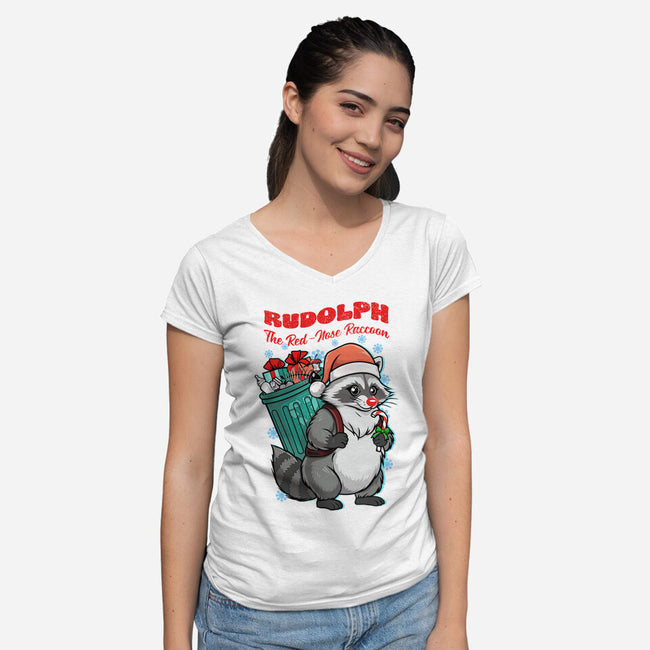 Rudolph The Red Nose Raccoon-Womens-V-Neck-Tee-palmstreet