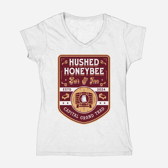 Hushed Honeybee Inn Emblem-Womens-V-Neck-Tee-LAGELANTEE