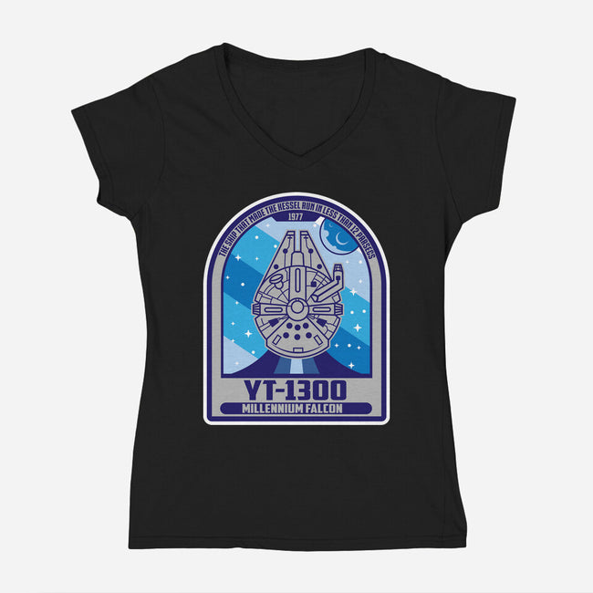 YT-1300 Millennium Falcon-Womens-V-Neck-Tee-SuperEdu