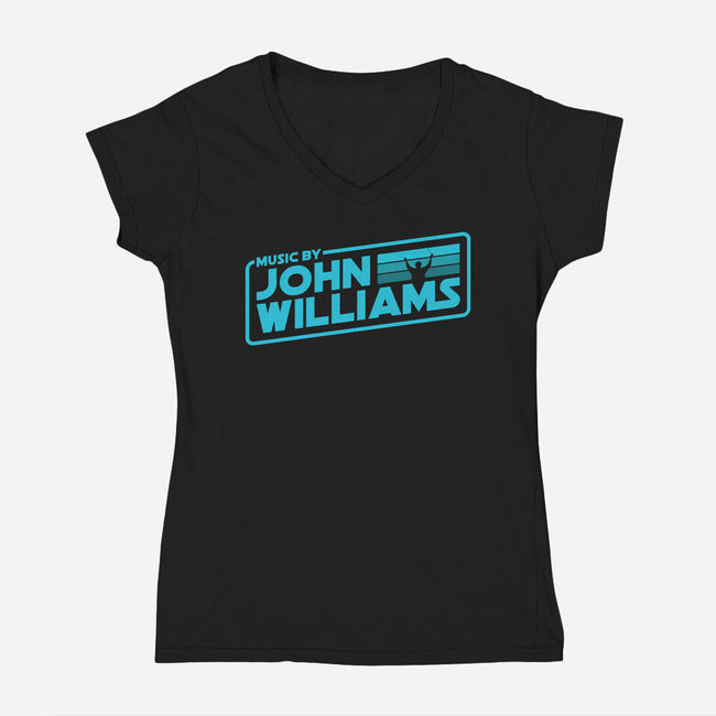 Music By John Williams-Womens-V-Neck-Tee-rocketman_art