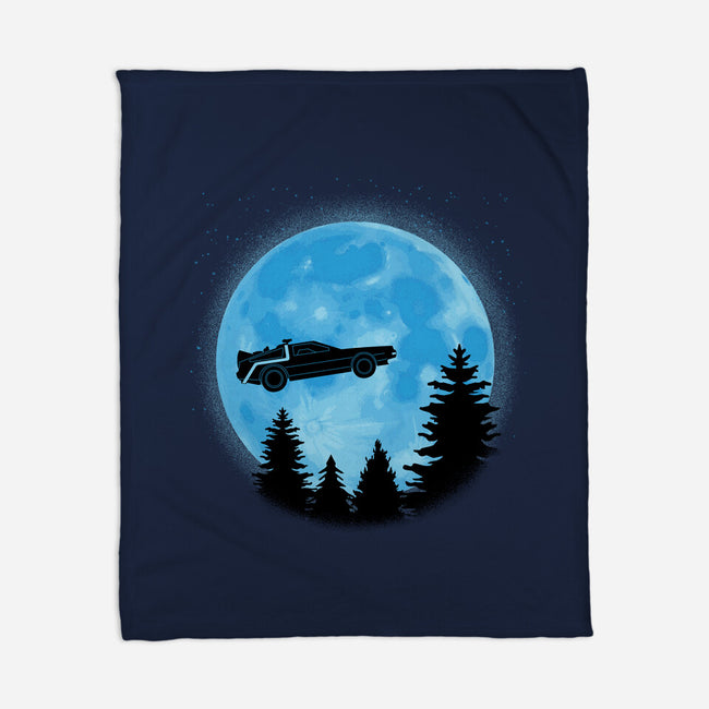 DeLorean And Moon-None-Fleece-Blanket-Astrobot Invention