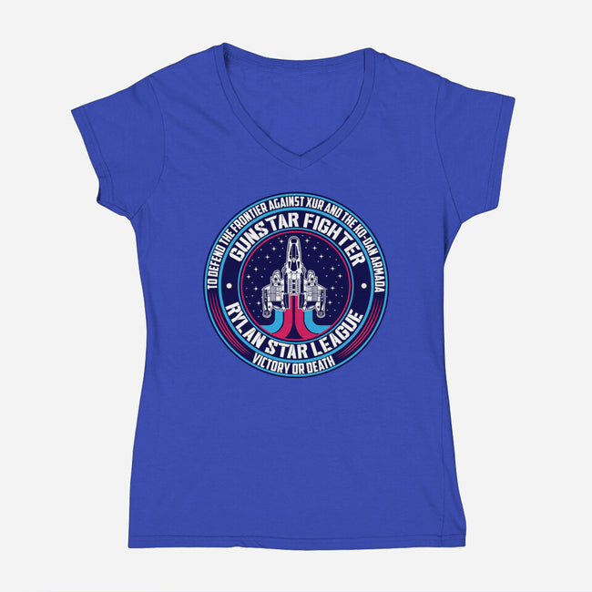 Gunstar Fighter-Womens-V-Neck-Tee-SuperEdu