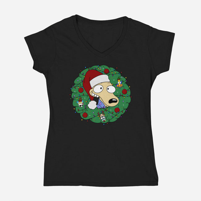 Rockoing Around The Christmas Tree-Womens-V-Neck-Tee-Alexhefe