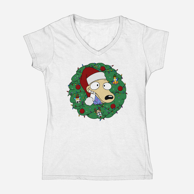 Rockoing Around The Christmas Tree-Womens-V-Neck-Tee-Alexhefe