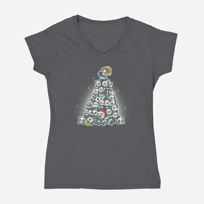 Panda Christmas-Womens-V-Neck-Tee-Freecheese