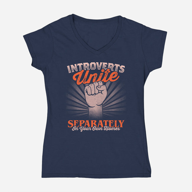 Introverts Unite Separately-Womens-V-Neck-Tee-koalastudio