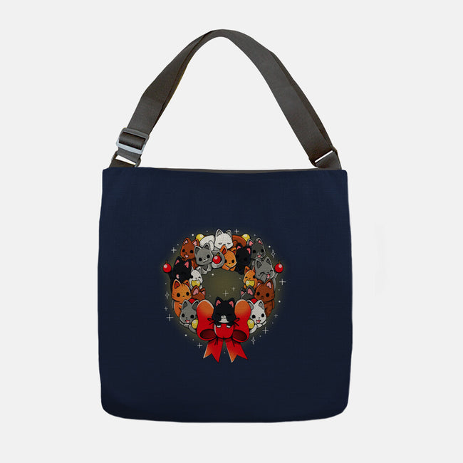 Kittens Christmas Wreath-None-Adjustable Tote-Bag-Vallina84