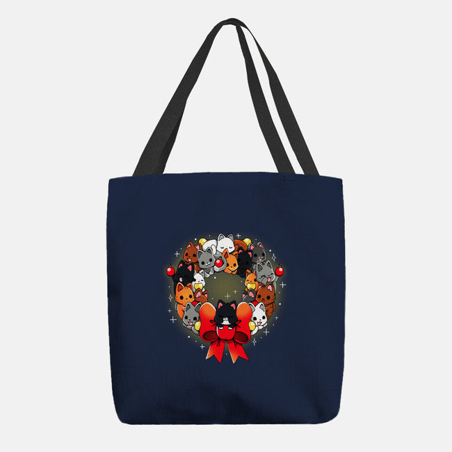 Kittens Christmas Wreath-None-Basic Tote-Bag-Vallina84