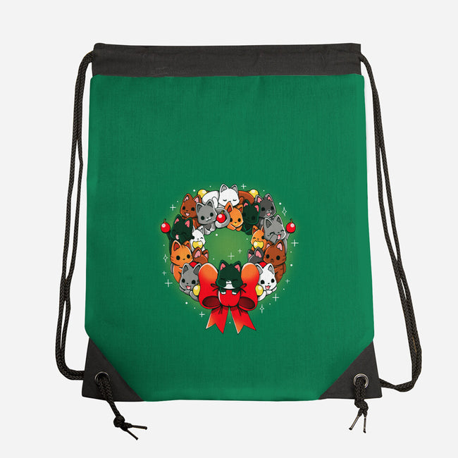 Kittens Christmas Wreath-None-Drawstring-Bag-Vallina84